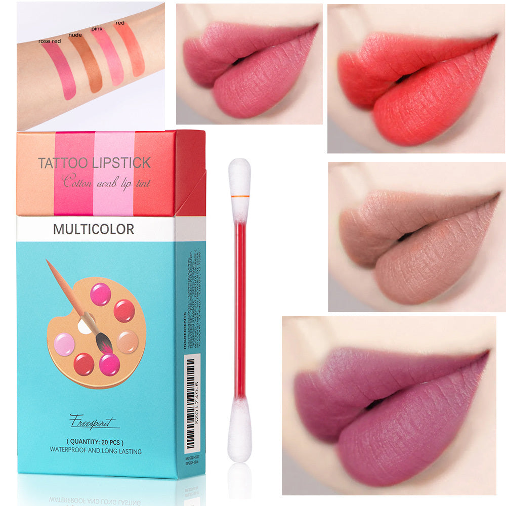 20 Pcs Cotton Swab Lipstick Set – Portable Waterproof Long-Lasting Liquid Lipsticks