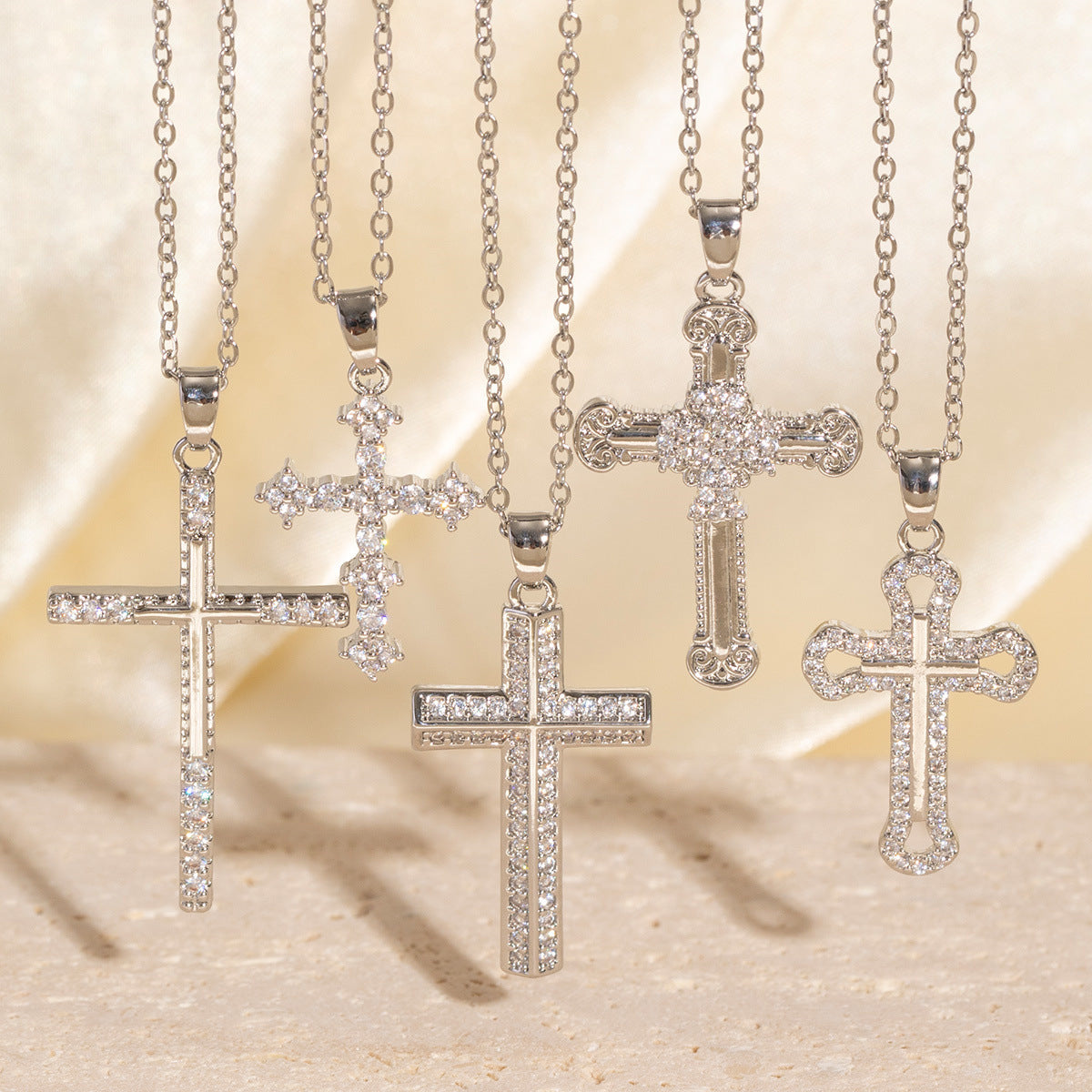 Women’s Real Gold Electroplated Cross Necklace with Zircon Inlay