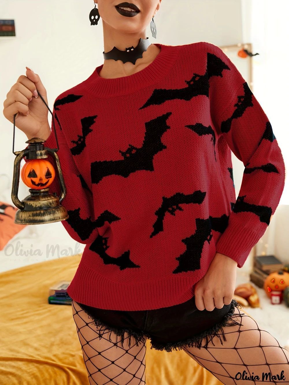 Women’s Halloween Knitted Sweater | Long Sleeve Brocade Pullover Fashion Top