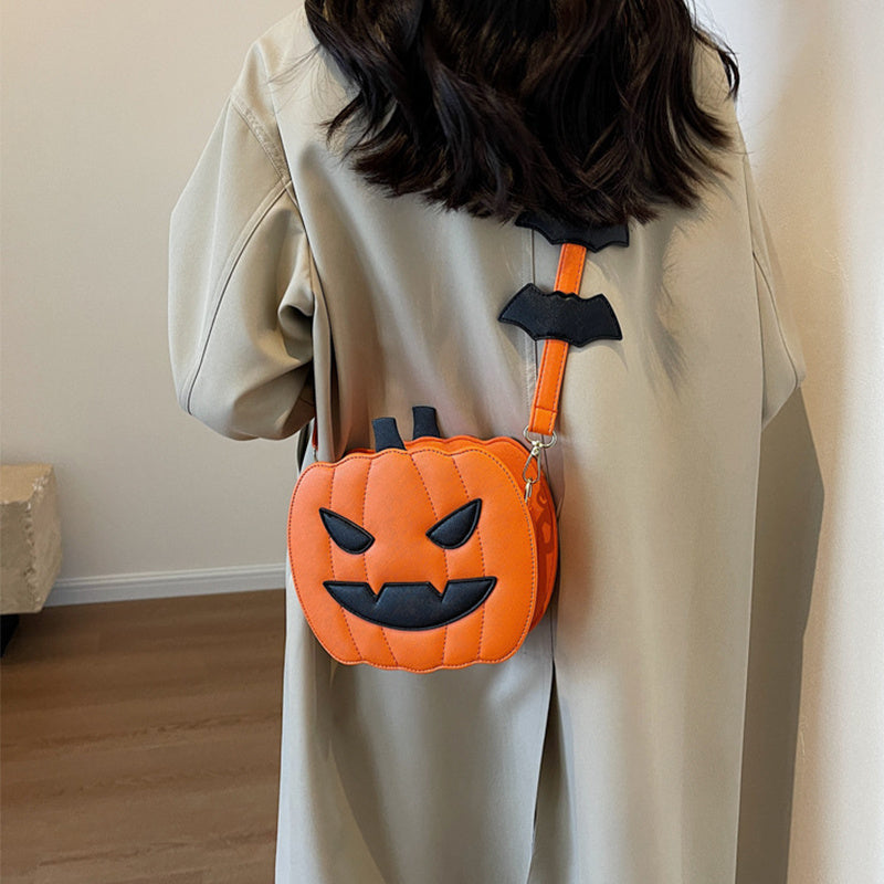 Halloween Pumpkin Crossbody Bag | Funny Cartoon Bat Shoulder Bag for Women
