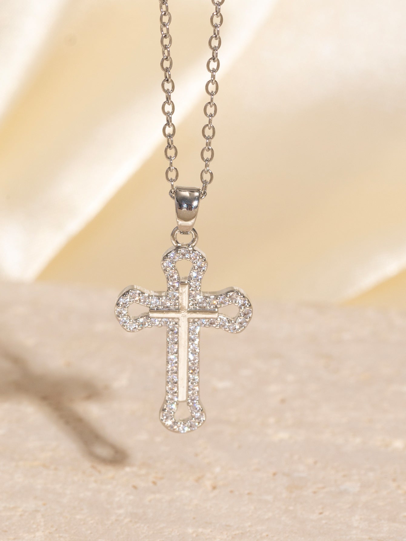 Women’s Real Gold Electroplated Cross Necklace with Zircon Inlay