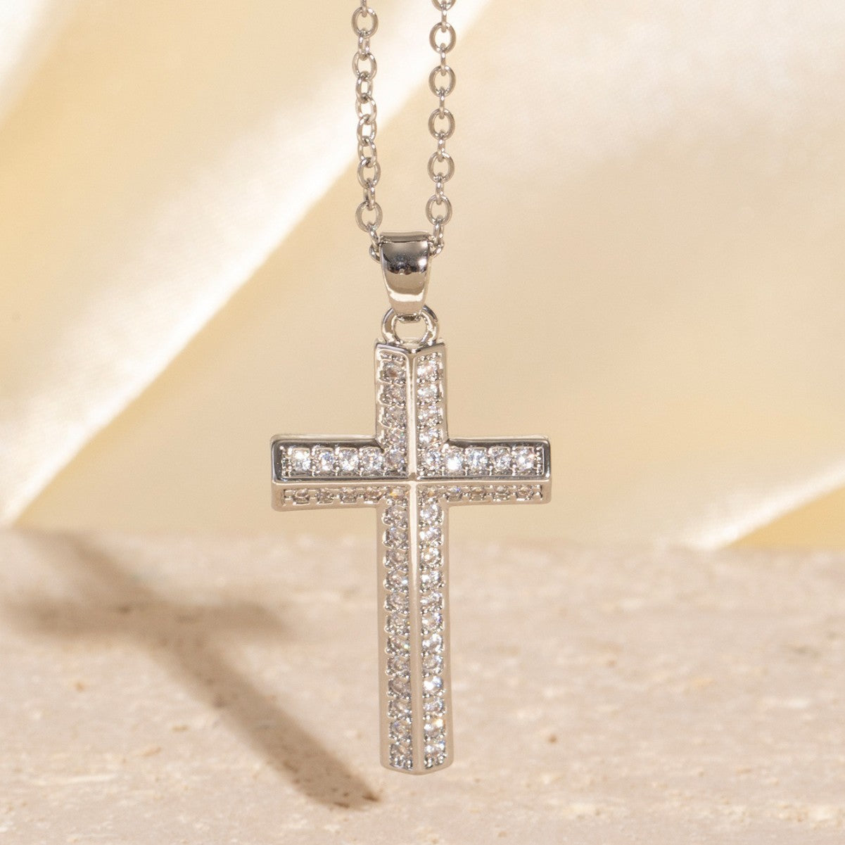 Women’s Real Gold Electroplated Cross Necklace with Zircon Inlay