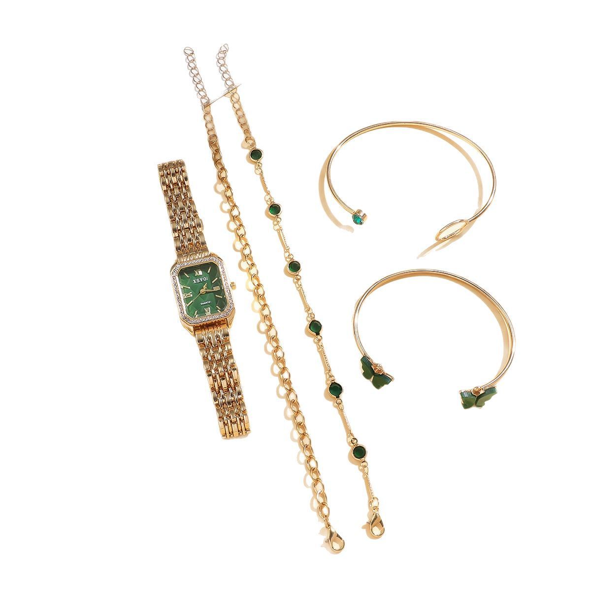 Wild Emerald Square Steel Watch & Butterfly Bracelet 5-Piece Gift Set