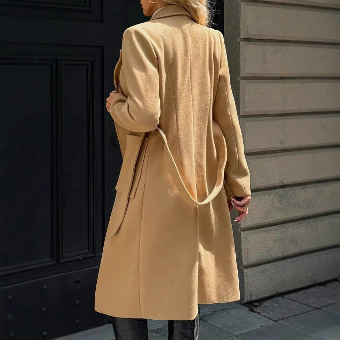 Women’s Woolen Lace Waist-Tied Coat | Elegant Simple Winter Outerwear