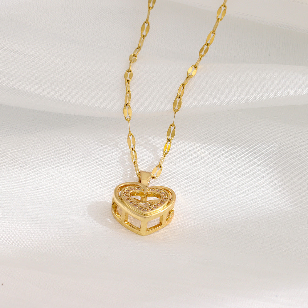 Women’s Double-Layer Love Necklace – Titanium Steel Rhinestone Pendant