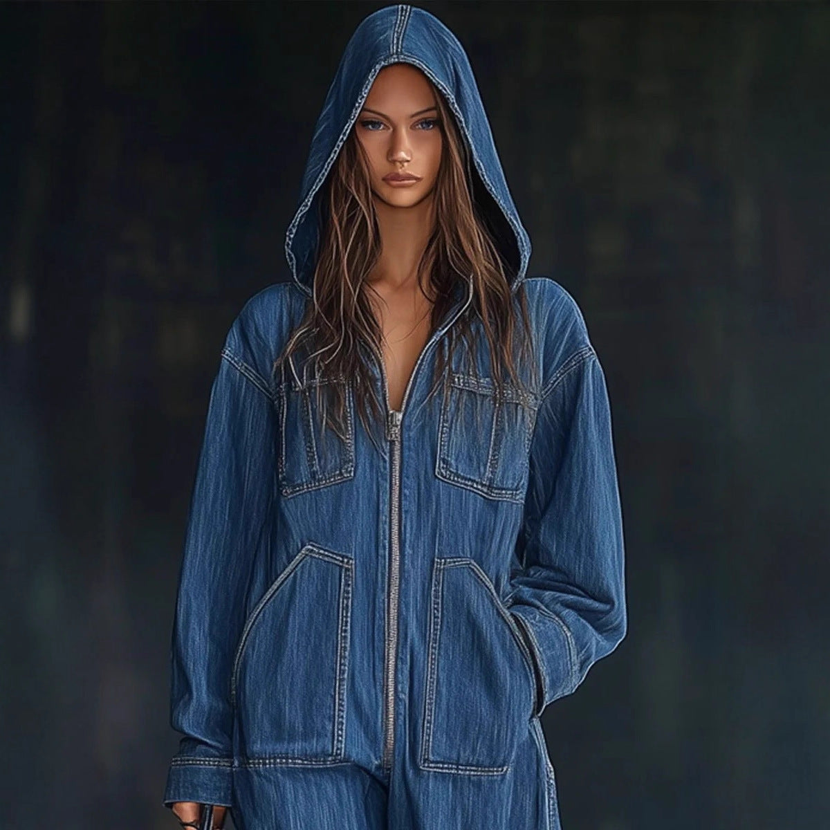 Women’s Hooded Overall Jeans – European & American Style