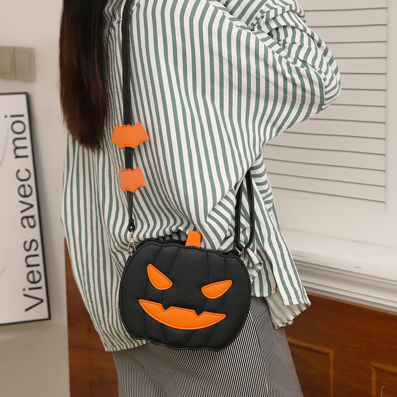 Halloween Pumpkin Crossbody Bag | Funny Cartoon Bat Shoulder Bag for Women