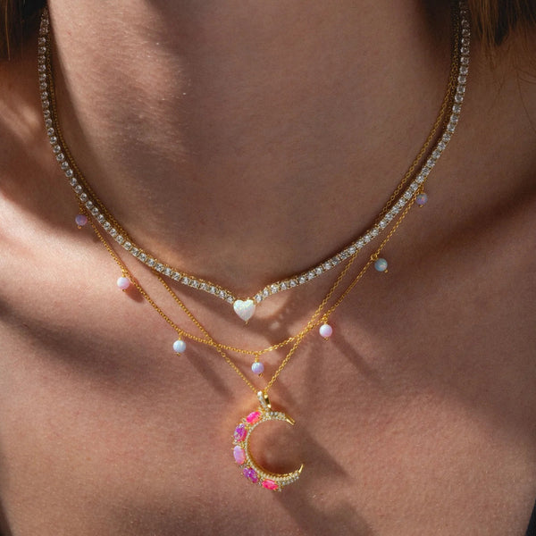 Opal Moon Diamond Clavicle Necklace – Elegant Women’s Jewelry
