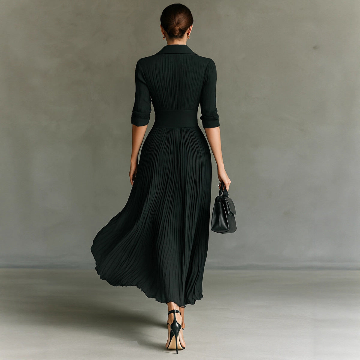Solid Color Pleated Waist Elegant Bodycon Dress – Women's Chic Outfit