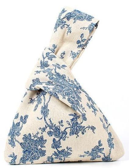 Grab-N-Go Linen Wristlet Hand Bag – Blue Flowers
