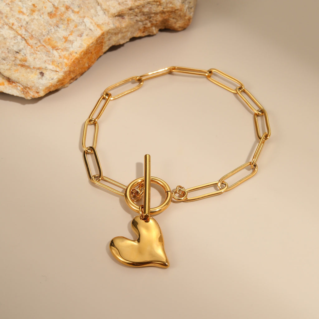 Irregular Heart Pendant Necklace & Non-Fading Bracelet Set