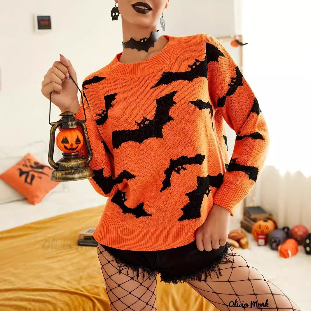 Women’s Halloween Knitted Sweater | Long Sleeve Brocade Pullover Fashion Top