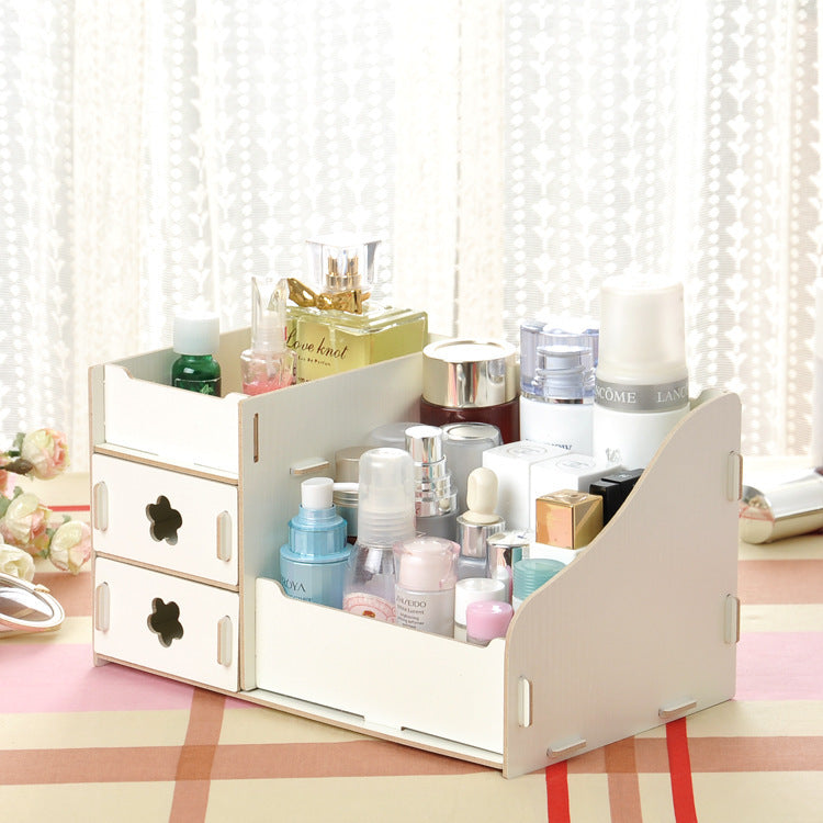 White Wooden Makeup Storage Box – Cosmetic Organizer with Drawers