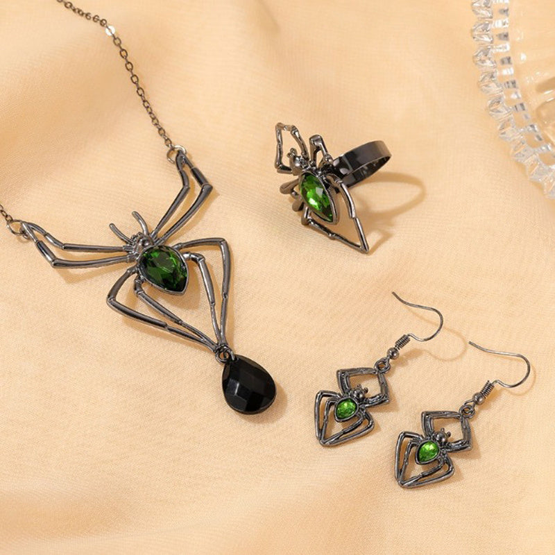 3pcs Halloween Teardrop Spider Jewelry Set – Vintage Necklace, Earrings & Ring