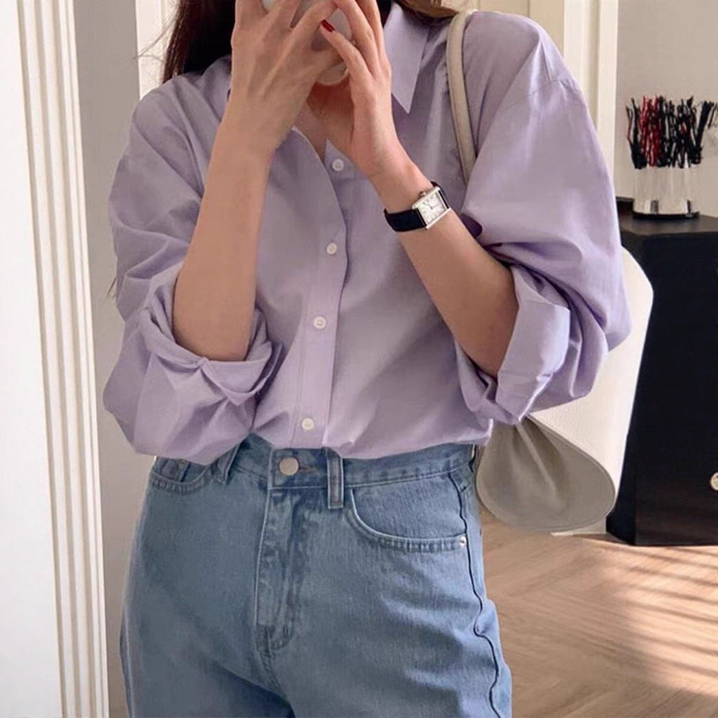 Pure Cotton Loose Fit Long Sleeve Shirt for Women