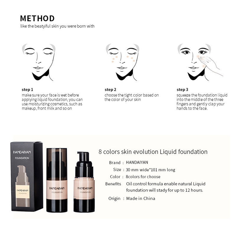 HANDAIYAN Full Cover Waterproof Liquid Foundation – Moisturizing Base