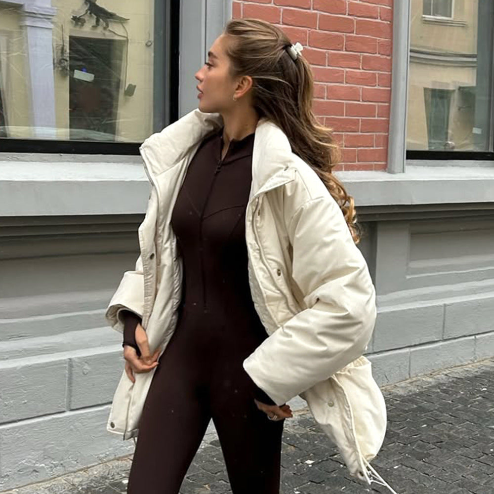 Women’s Slim-Fit Quilted Cotton Coat with Drawstring Waist