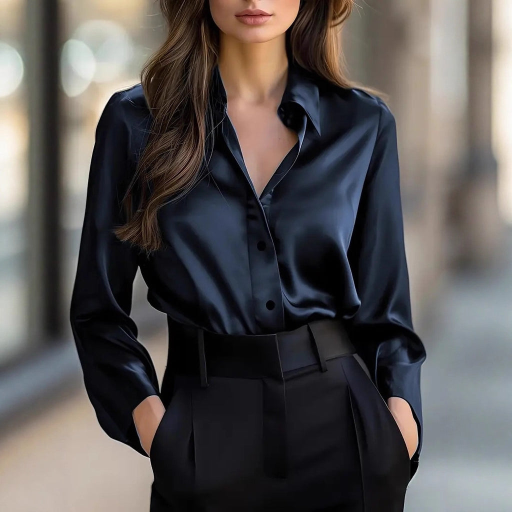 Women’s Solid Color Long Sleeve Button Shirt | Elegant Fashion Top