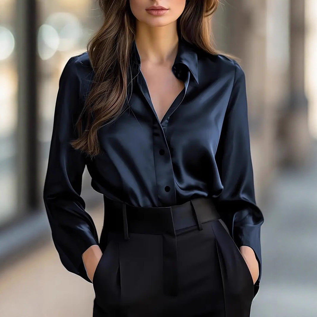 Women’s Solid Color Long Sleeve Button Shirt | Elegant Fashion Top