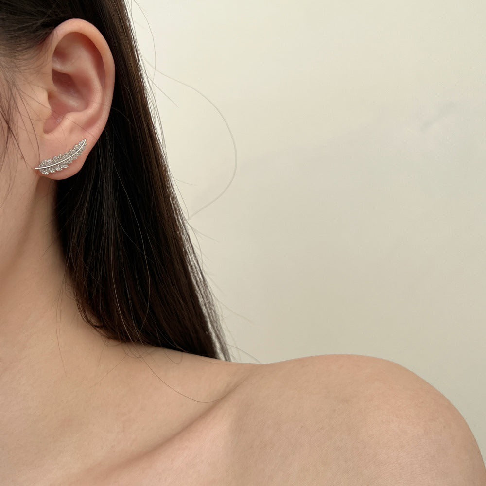 Leaf-Shaped Zircon S925 Sterling Silver Stud Earrings for Women