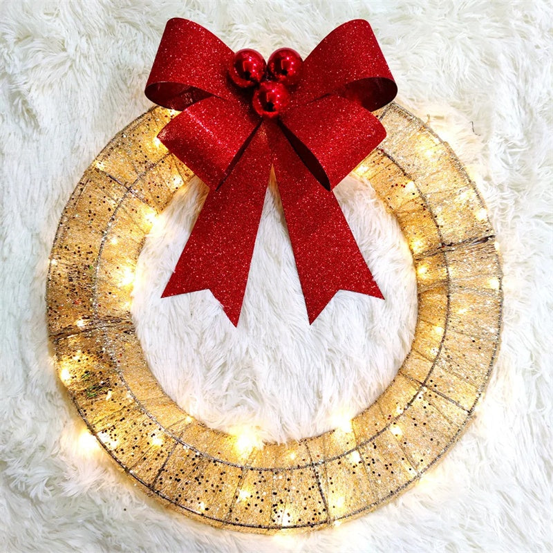50CM LED Christmas Wreath with Bowknot | Luminous Front Door Holiday Garland