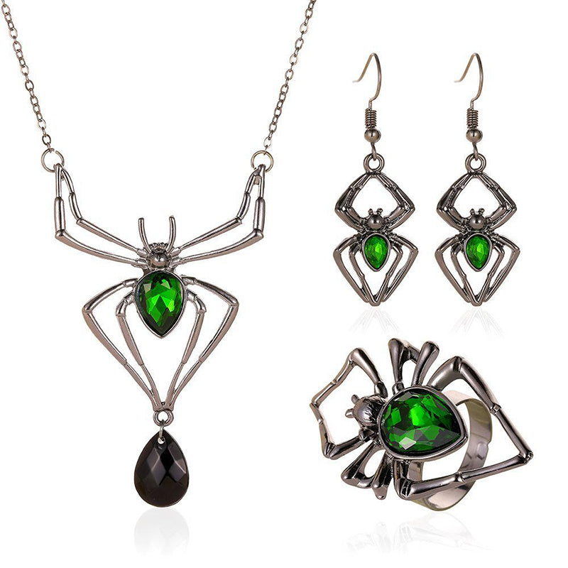 3pcs Halloween Teardrop Spider Jewelry Set – Vintage Necklace, Earrings & Ring