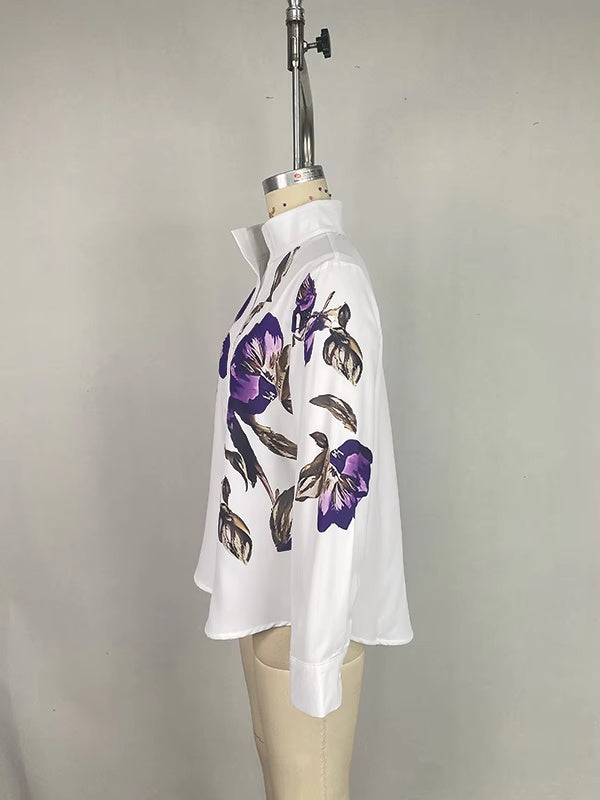 Women’s Long Sleeve Printed Stand Collar Shirt