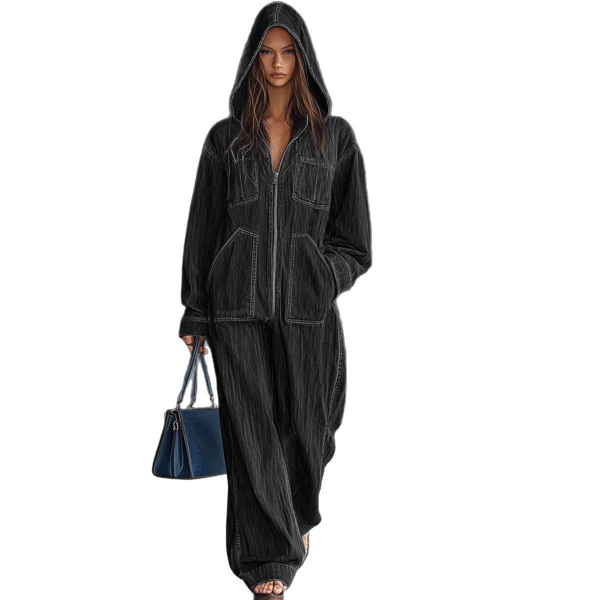 Women’s Hooded Overall Jeans – European & American Style