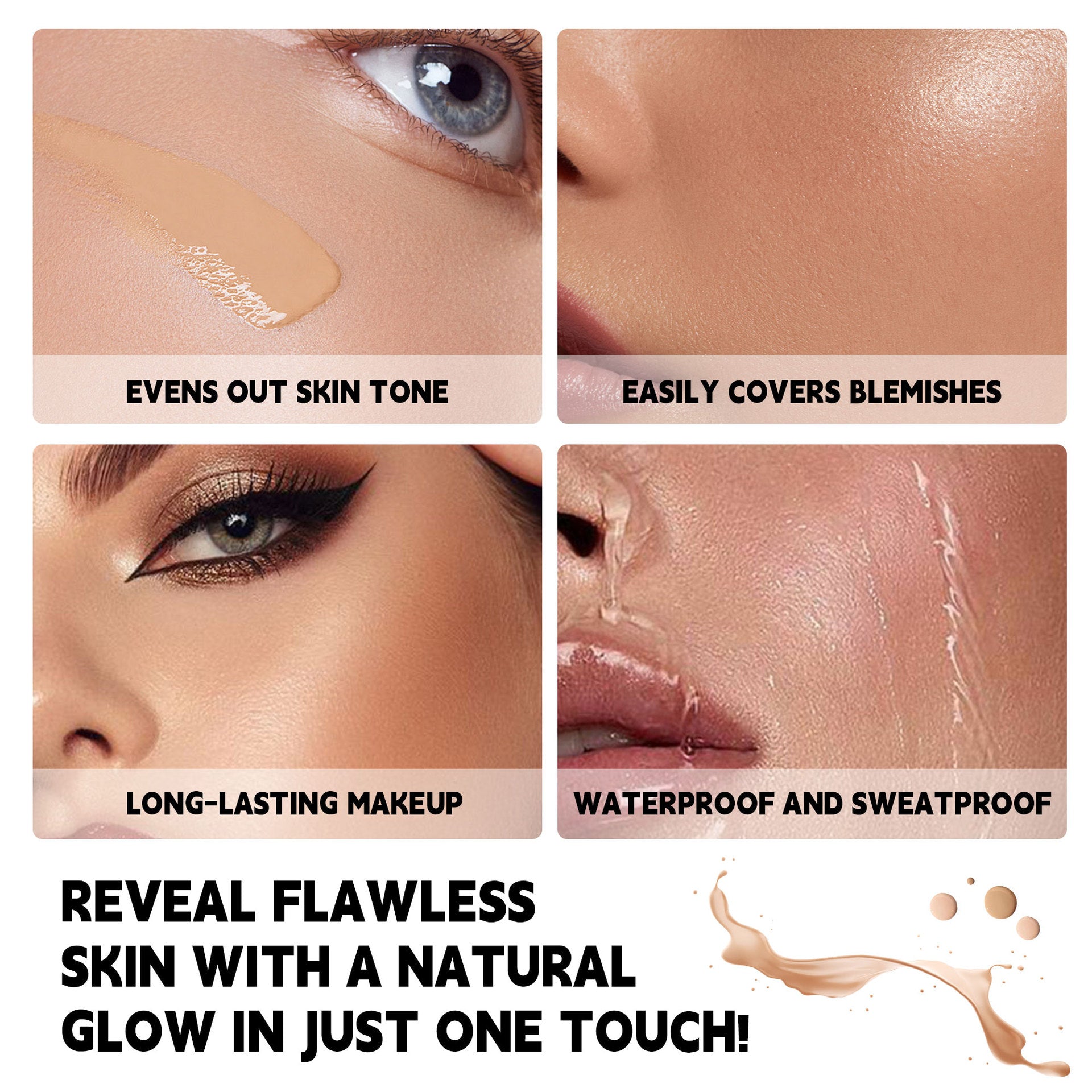 4-Color Longwear Foundation & Concealer BB Cream | Natural Brightening Skin Tone
