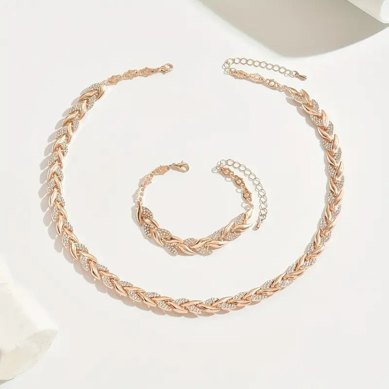 Women's Personality Affordable Luxury Willow Leaf Diamond Bracelet & Necklace Set