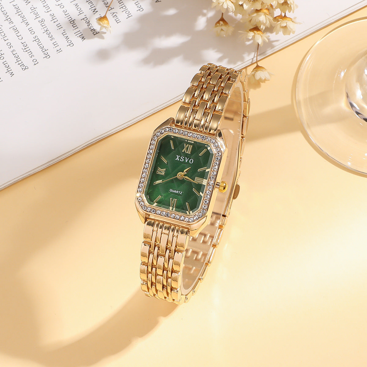 Wild Emerald Square Steel Watch & Butterfly Bracelet 5-Piece Gift Set