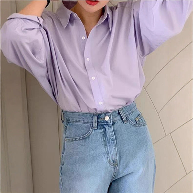 Pure Cotton Loose Fit Long Sleeve Shirt for Women