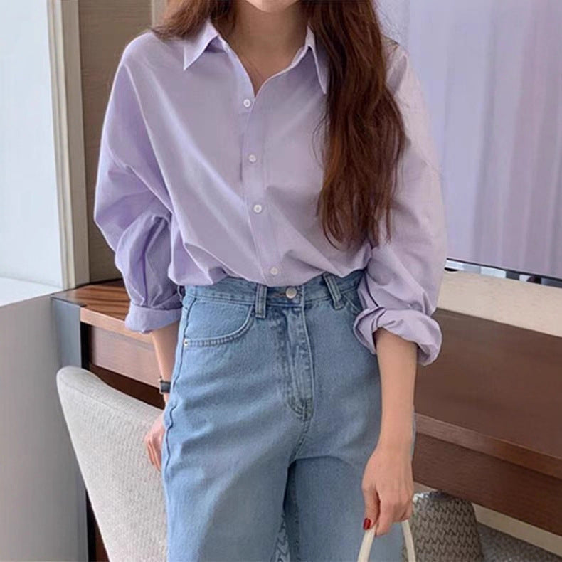 Pure Cotton Loose Fit Long Sleeve Shirt for Women