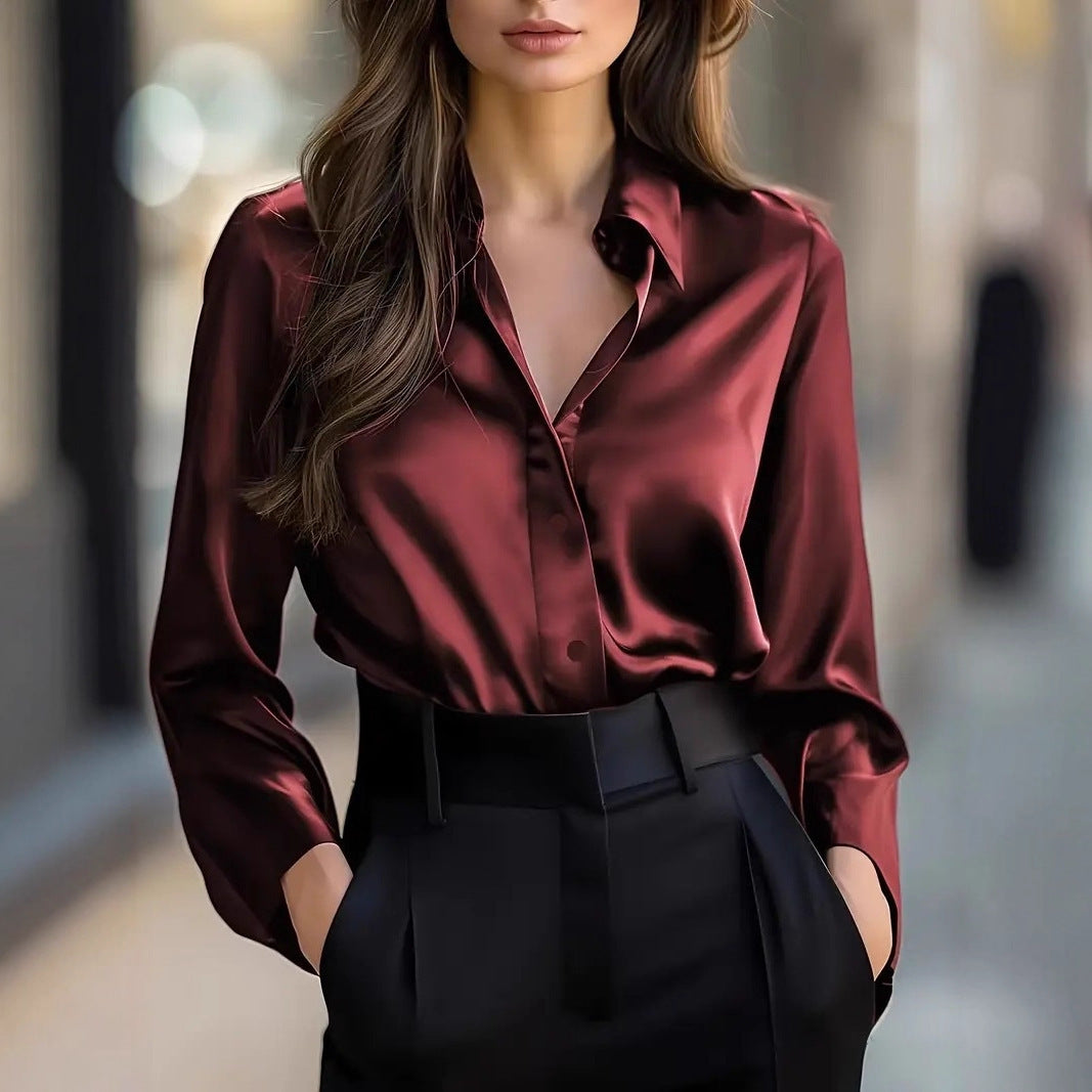 Women’s Solid Color Long Sleeve Button Shirt | Elegant Fashion Top