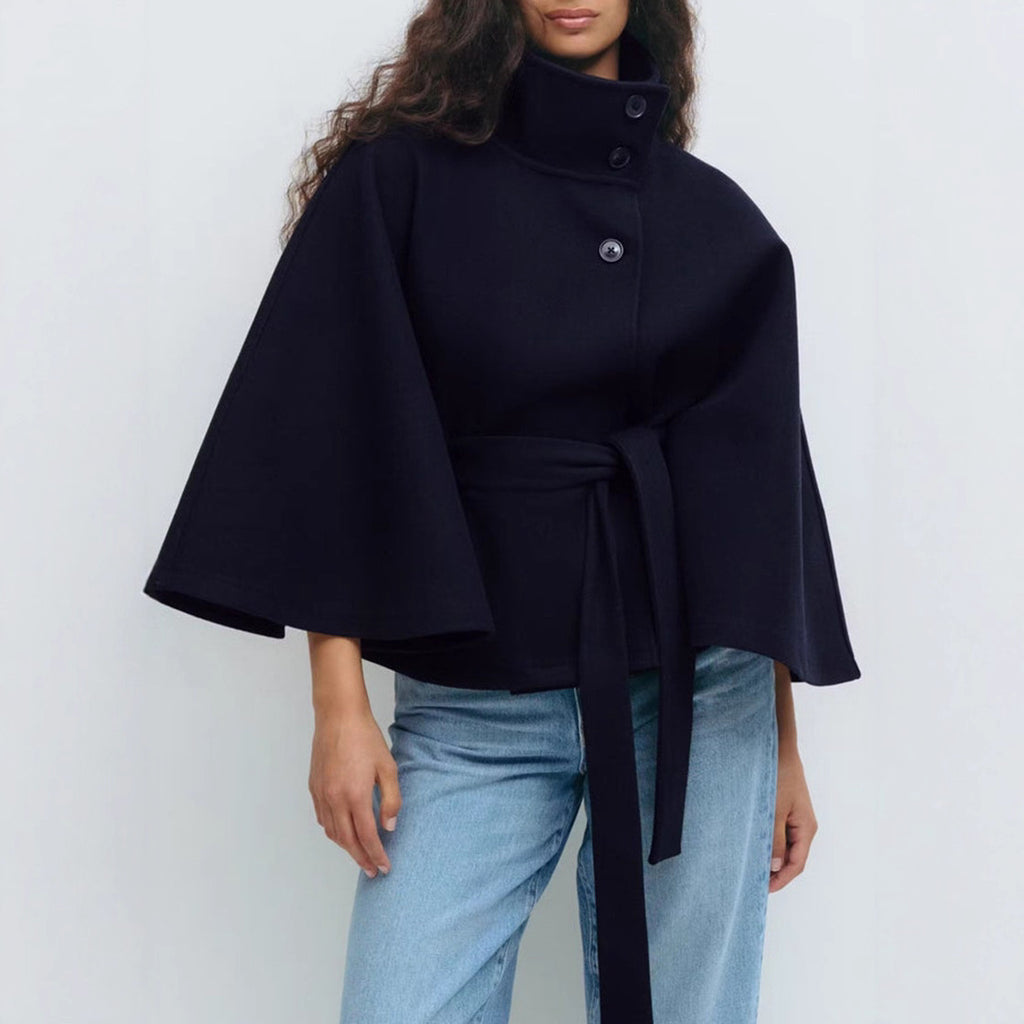 Elegant Belted | High Neck Batwing Sleeve Winter Coat for Women