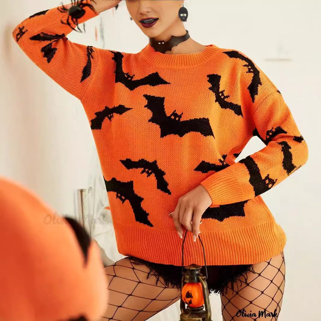 Women’s Halloween Knitted Sweater | Long Sleeve Brocade Pullover Fashion Top