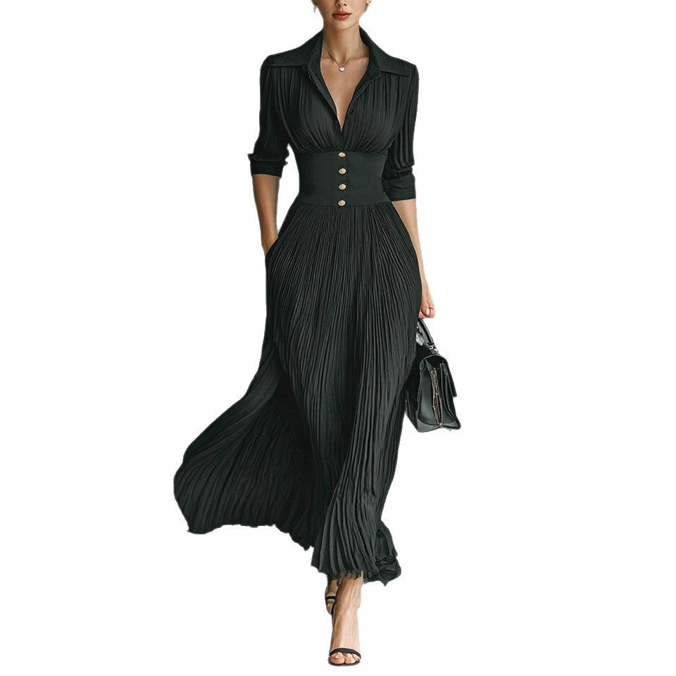 Solid Color Pleated Waist Elegant Bodycon Dress – Women's Chic Outfit