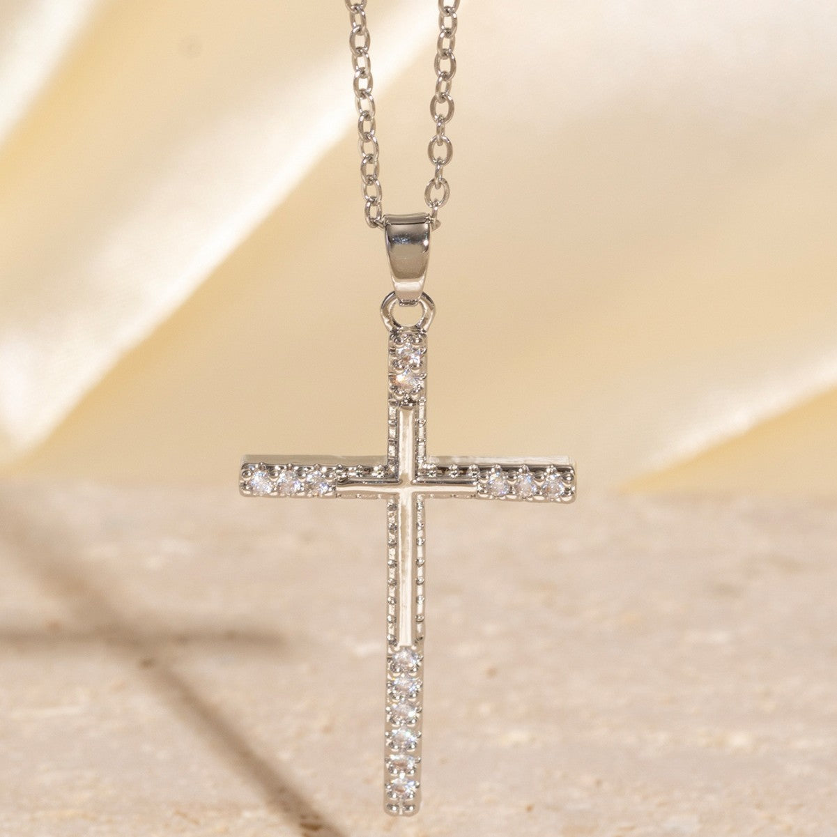 Women’s Real Gold Electroplated Cross Necklace with Zircon Inlay
