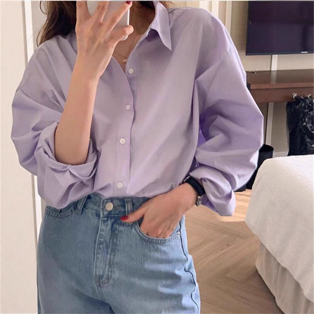 Pure Cotton Loose Fit Long Sleeve Shirt for Women