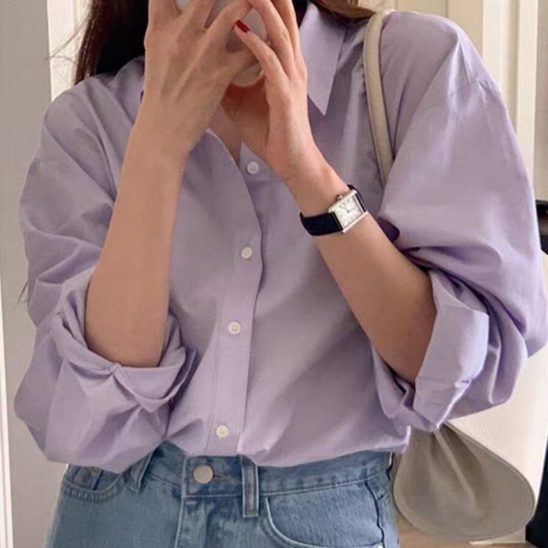 Pure Cotton Loose Fit Long Sleeve Shirt for Women