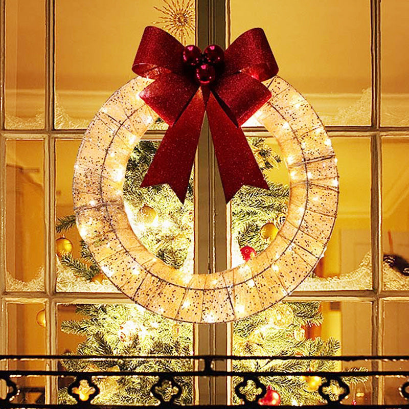 50CM LED Christmas Wreath with Bowknot | Luminous Front Door Holiday Garland