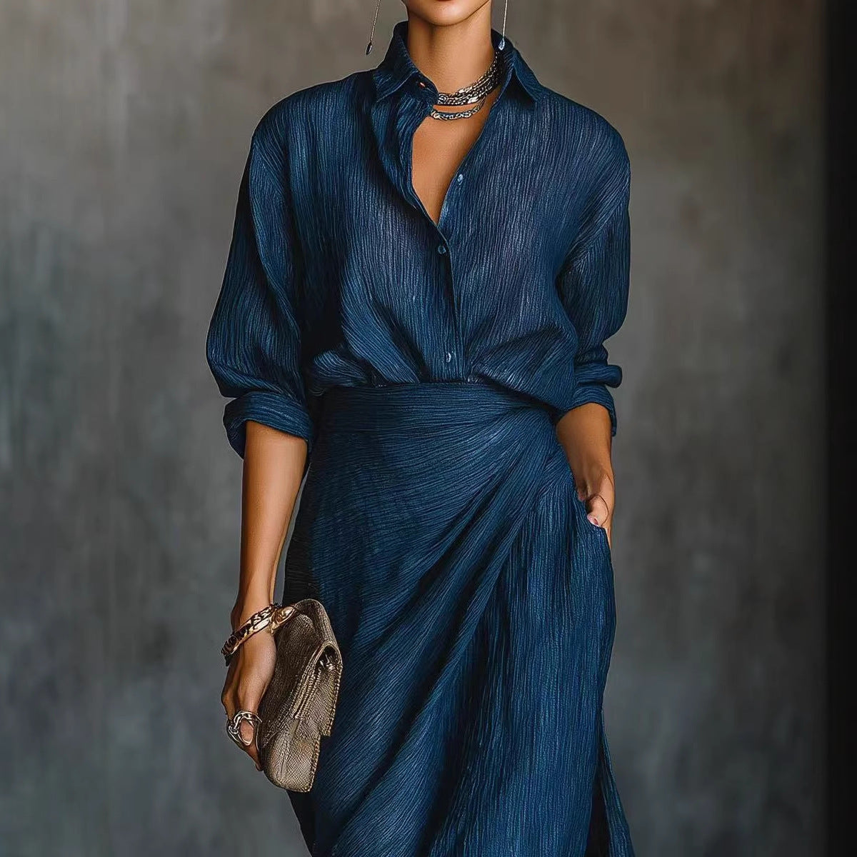 Elegant Pleated Belted Dress – Graceful Solid Color Irregular Hem Design
