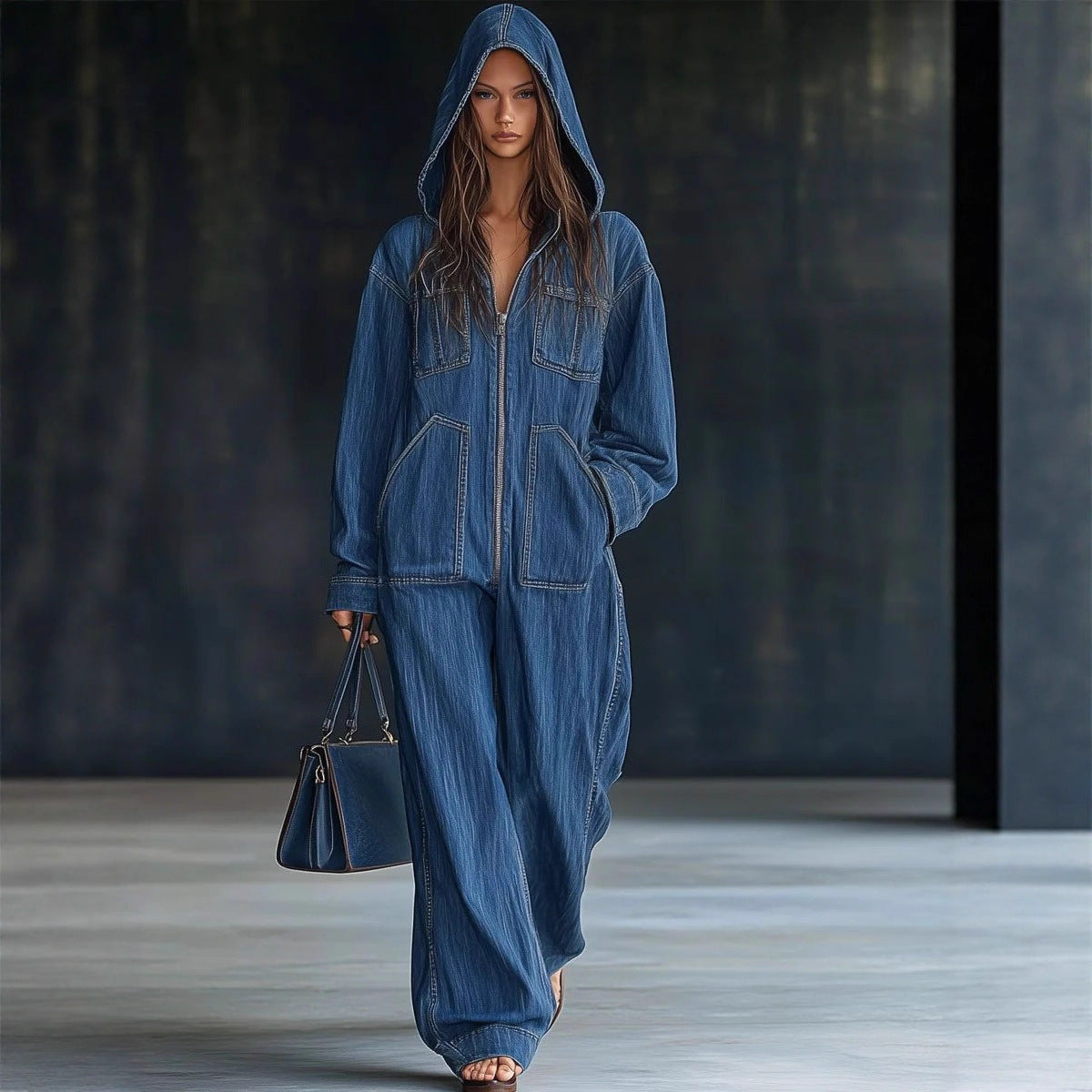 Women’s Hooded Overall Jeans – European & American Style