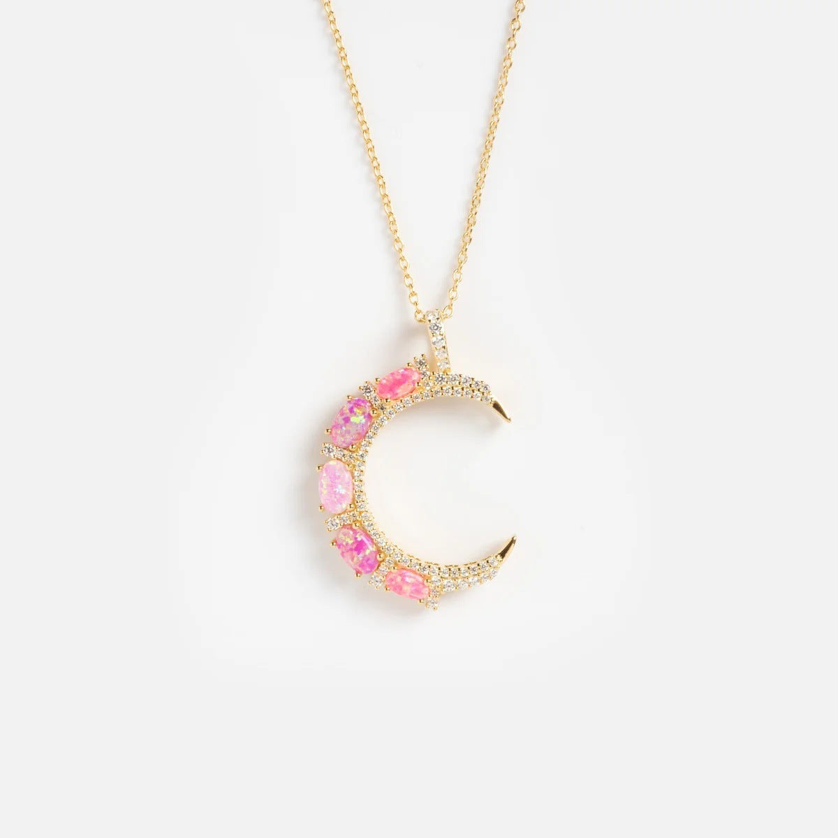 Opal Moon Diamond Clavicle Necklace – Elegant Women’s Jewelry