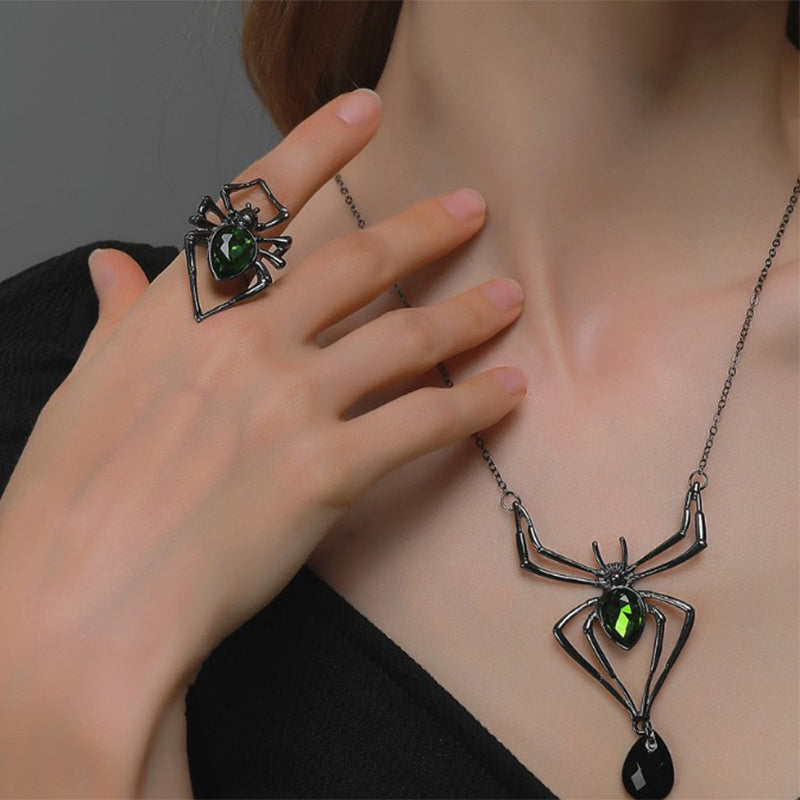 3pcs Halloween Teardrop Spider Jewelry Set – Vintage Necklace, Earrings & Ring