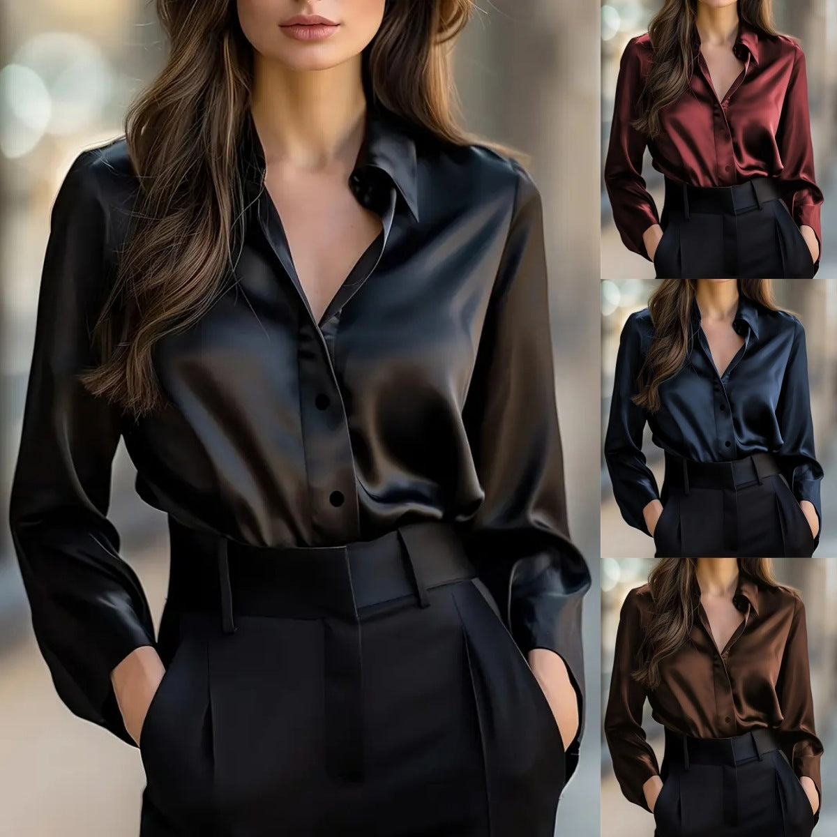 Women’s Solid Color Long Sleeve Button Shirt | Elegant Fashion Top