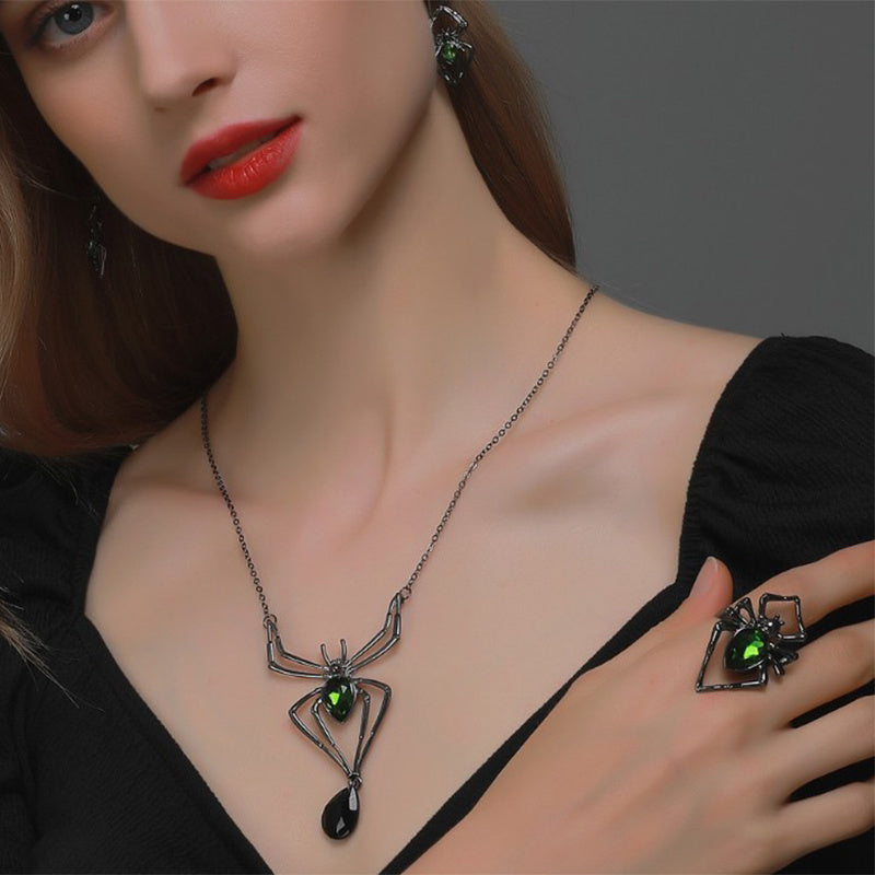 3pcs Halloween Teardrop Spider Jewelry Set – Vintage Necklace, Earrings & Ring