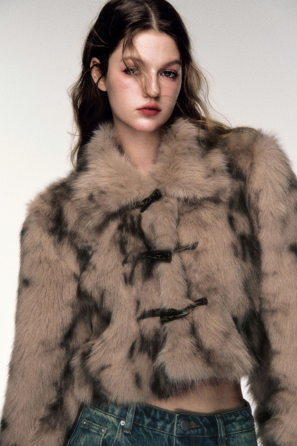 Women’s Retro Leopard Print Faux Fur Coat | Short Horn Button Jacket