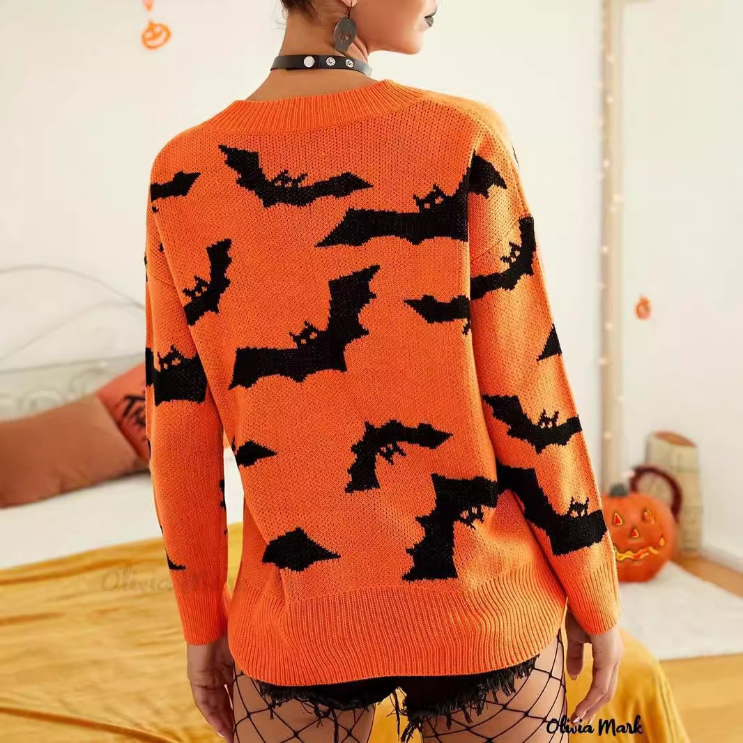 Women’s Halloween Knitted Sweater | Long Sleeve Brocade Pullover Fashion Top