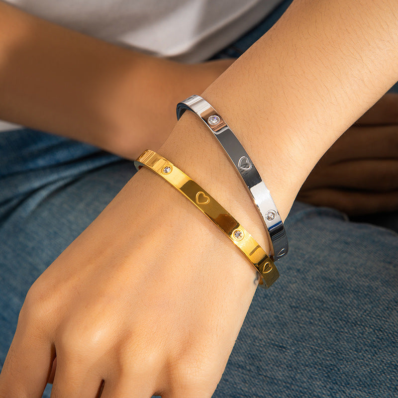 Titanium Steel Gold-Plated Diamond Bracelet for Women